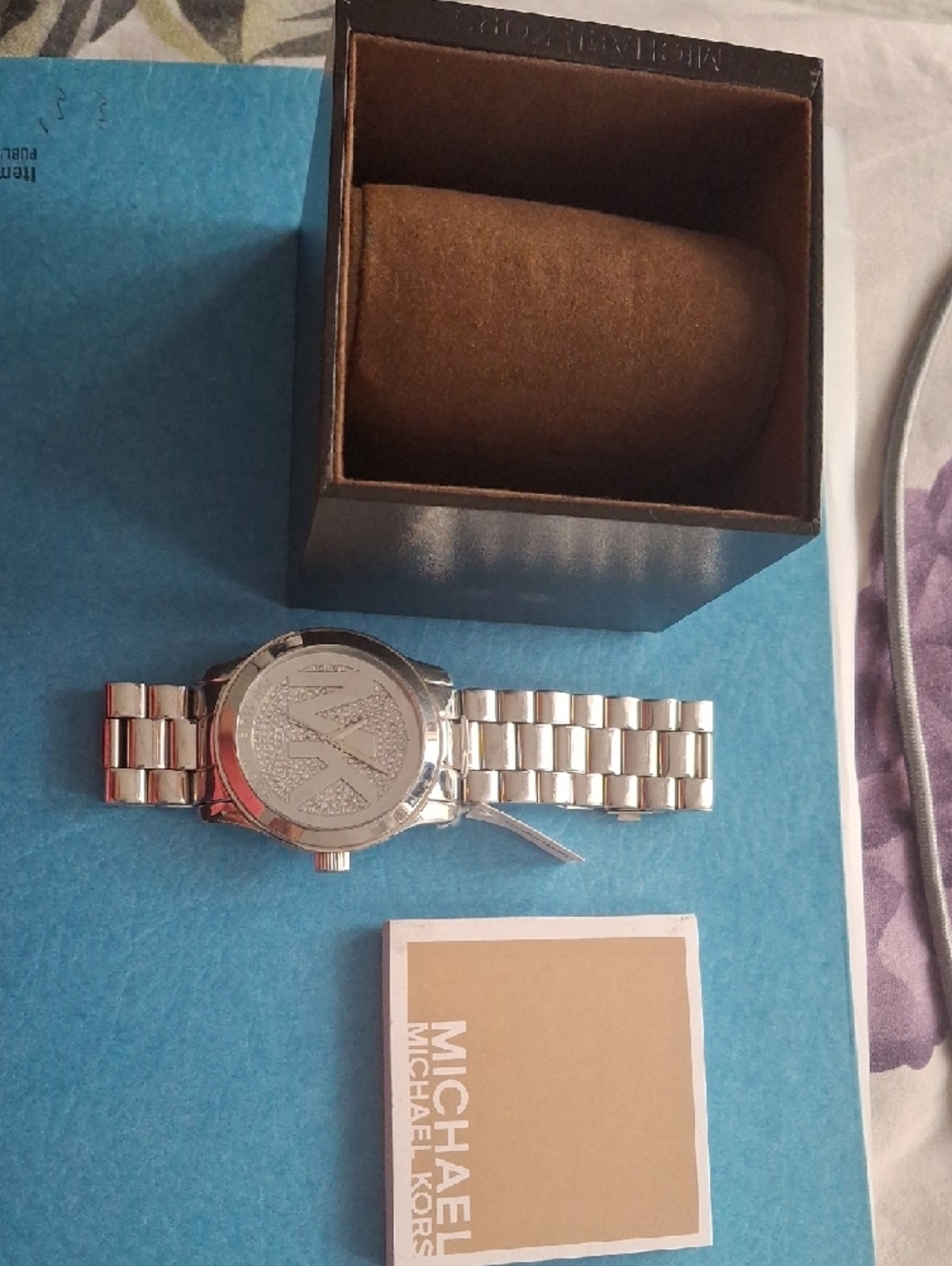 Michael Kors  Silver Crystal MK Logo Bracelet Watch, Like New - Picture 2 of 3